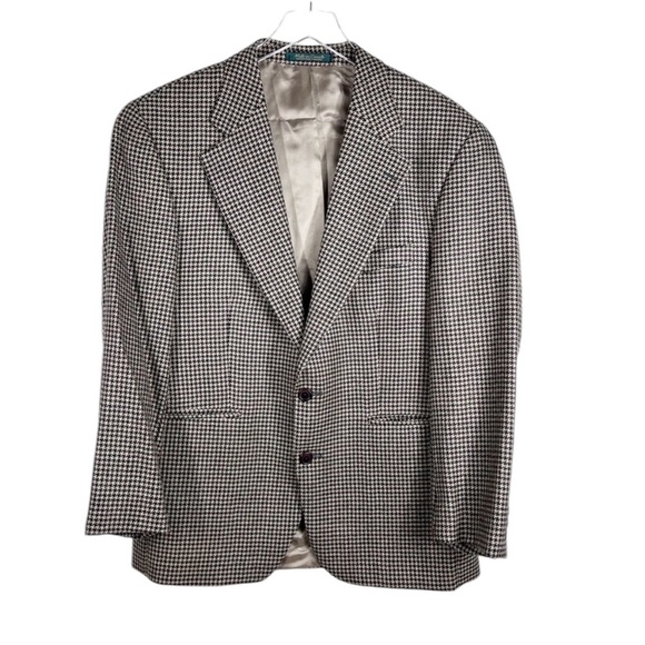 CHAPS Ralph Lauren Black & Tan Houndstooth Pure New Wool Men’s Blazer 42S - Picture 1 of 9